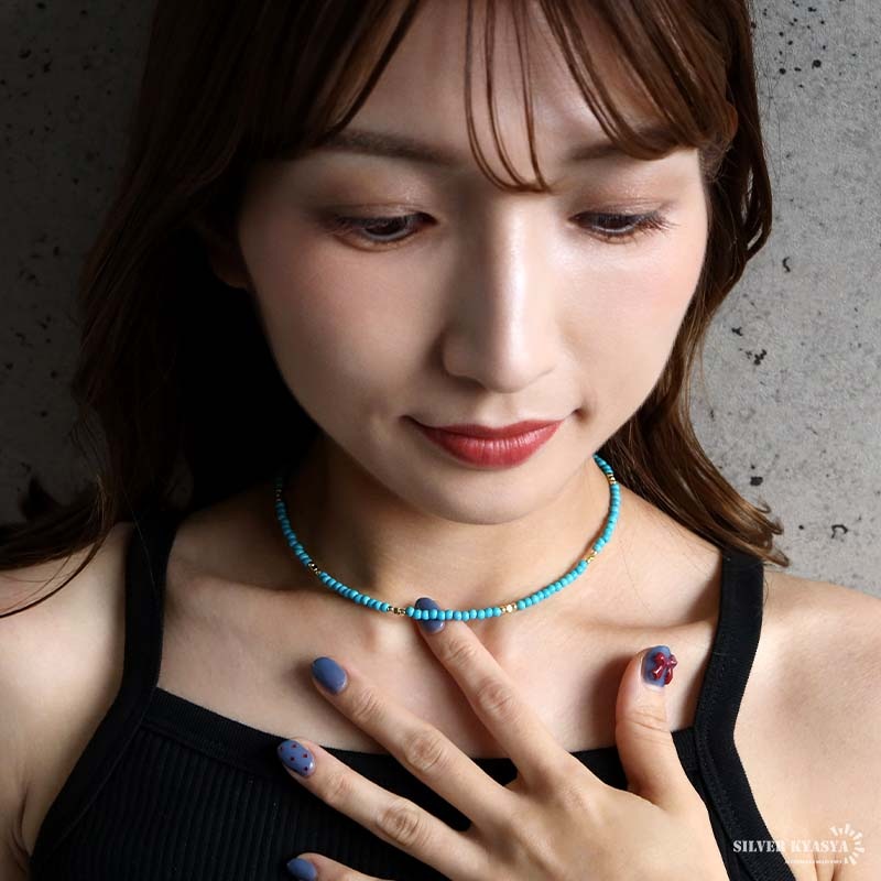 k*a様 TANIA SKEVOS タニアスケボス ビーズネックレス ターコイズ 細身 ビーズネックレス ゴールド [n1264] | ネックレス