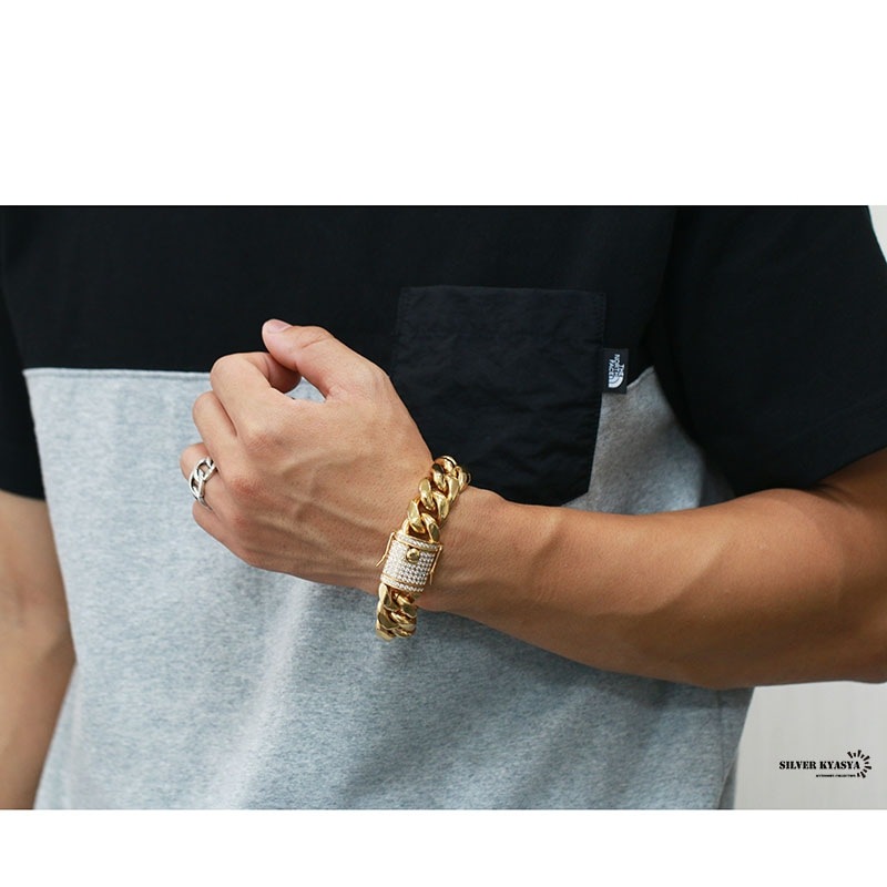 ステンレスCZ喜平ブレスレット 18mm [b284-gold-18mm] | ブレスレット