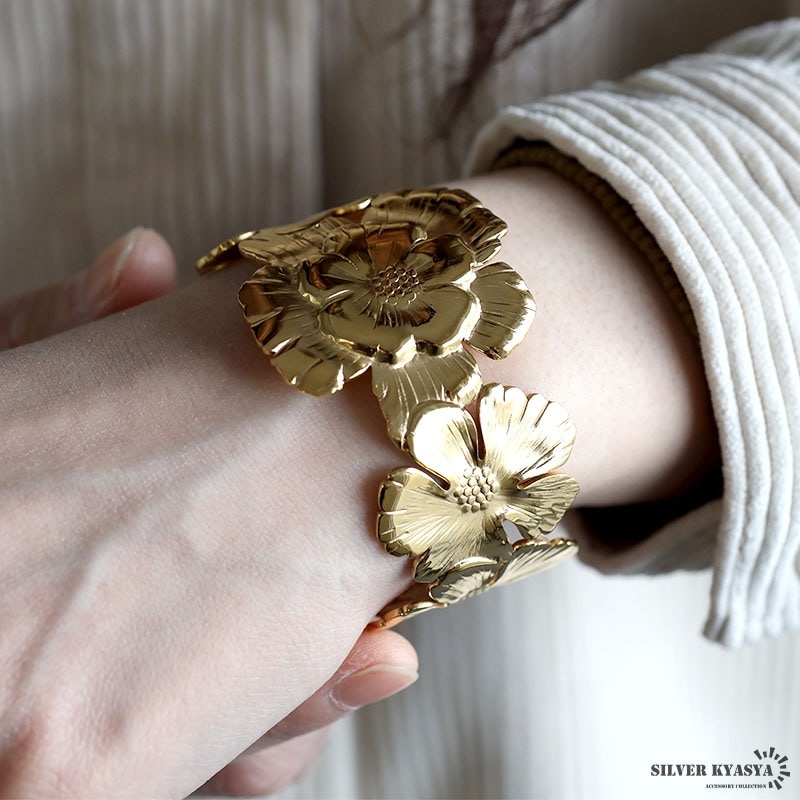 ステンレス 個性的 フラワーバングル [b958] | バングル,ステンレス