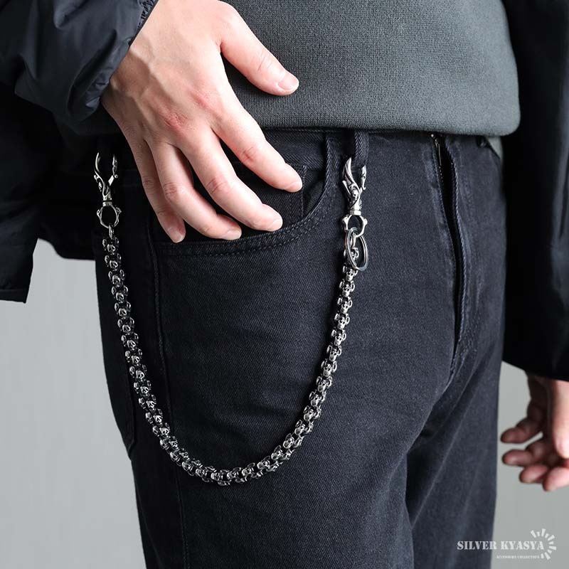 ステンレス ウォレットチェーン スカルチェーン 2クリップ [wc081-n897