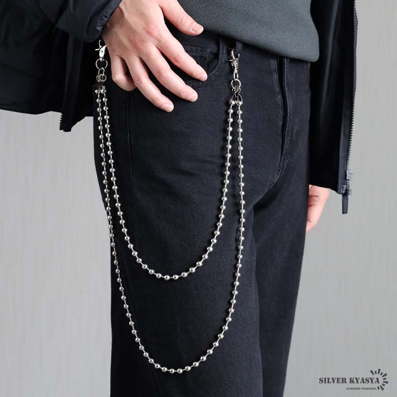 ロングウォレットチェーン 2連ボールチェーン 2クリップ [wc082