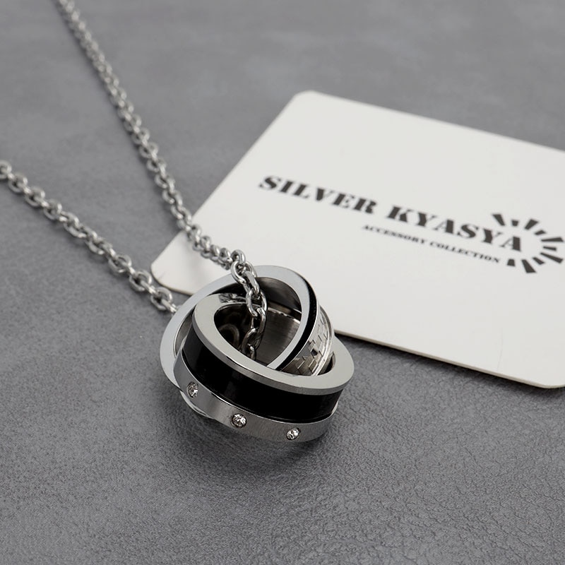 阪本アクセサリー　リング　ネックレス　ブローチ　カフス　ゴールド　シルバー ステンレス ダブルリングネックレス [n757] | ネックレス,ステンレス