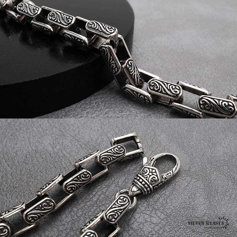 ブレスレット ヴィンテージ BS フレア 百合 紋章 マンテル シルバー 925