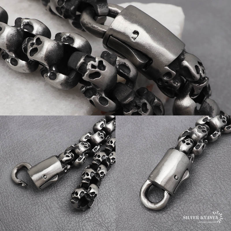 スカルシルバーブレスレット バイオレントスカルブレスレット｜シルバー925｜ラッピング無料
