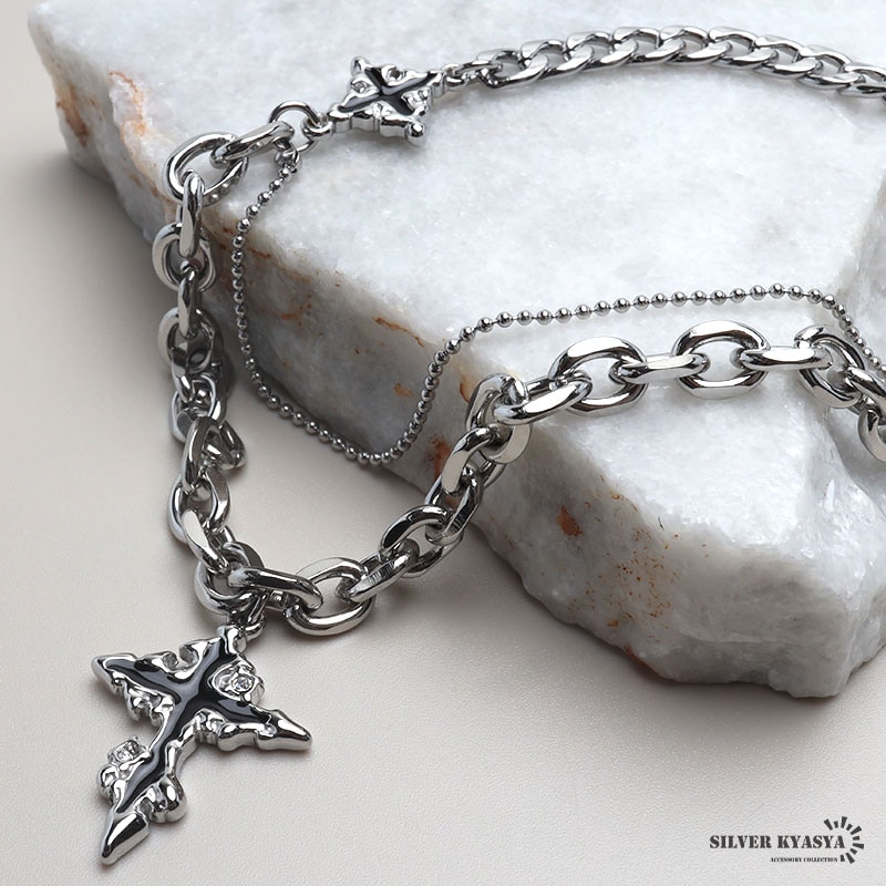 ステンレス 2連ネックレス クロス [n1004] | ネックレス,ステンレス