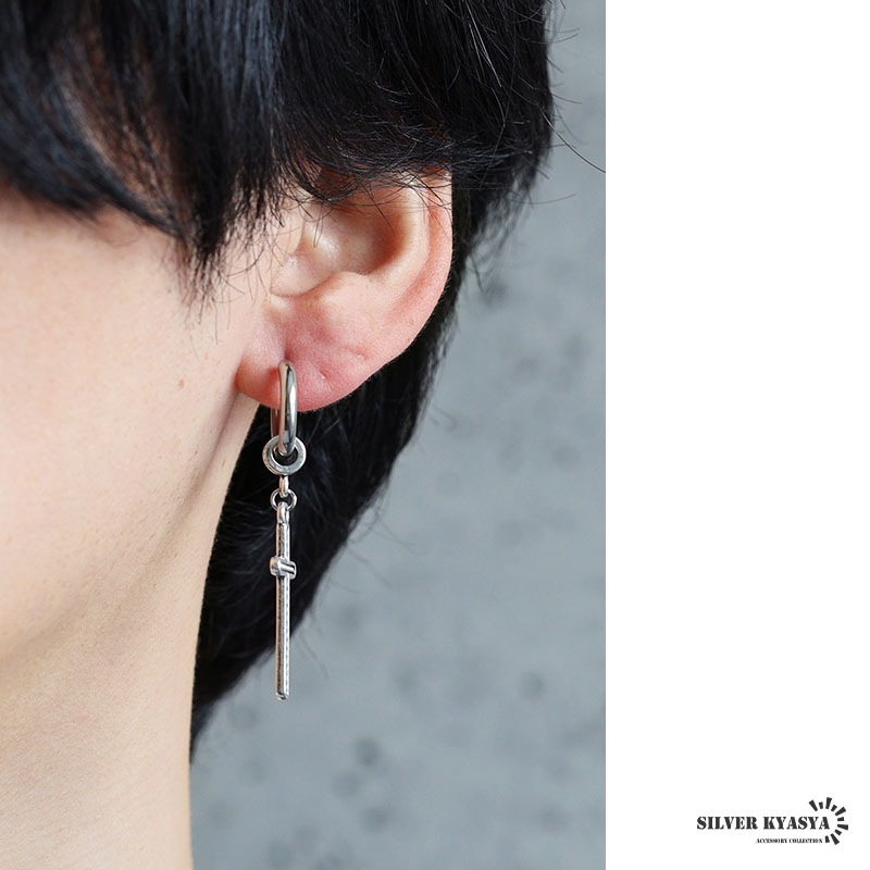 ステンレス ミル打ちデザインクロス ドロップピアス [e515] | ピアス