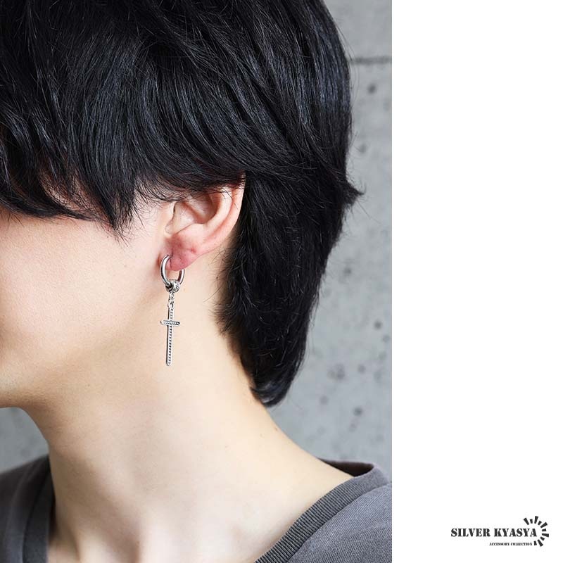 ステンレス ミル打ちデザインクロス ドロップピアス [e515] | ピアス