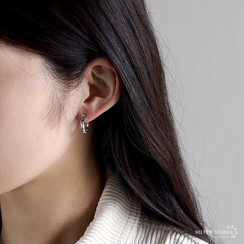 S925 エメラルドグリーン フープピアス [ce285] | ピアス,シルバー925 