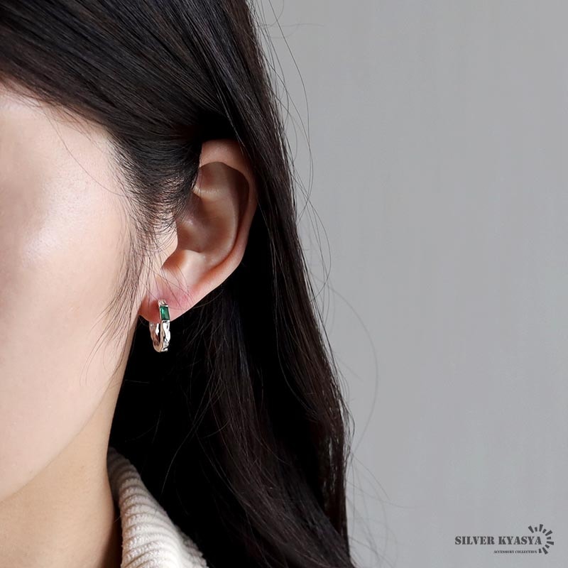 S925 エメラルドグリーン フープピアス [ce285] | お洒落なレディース  