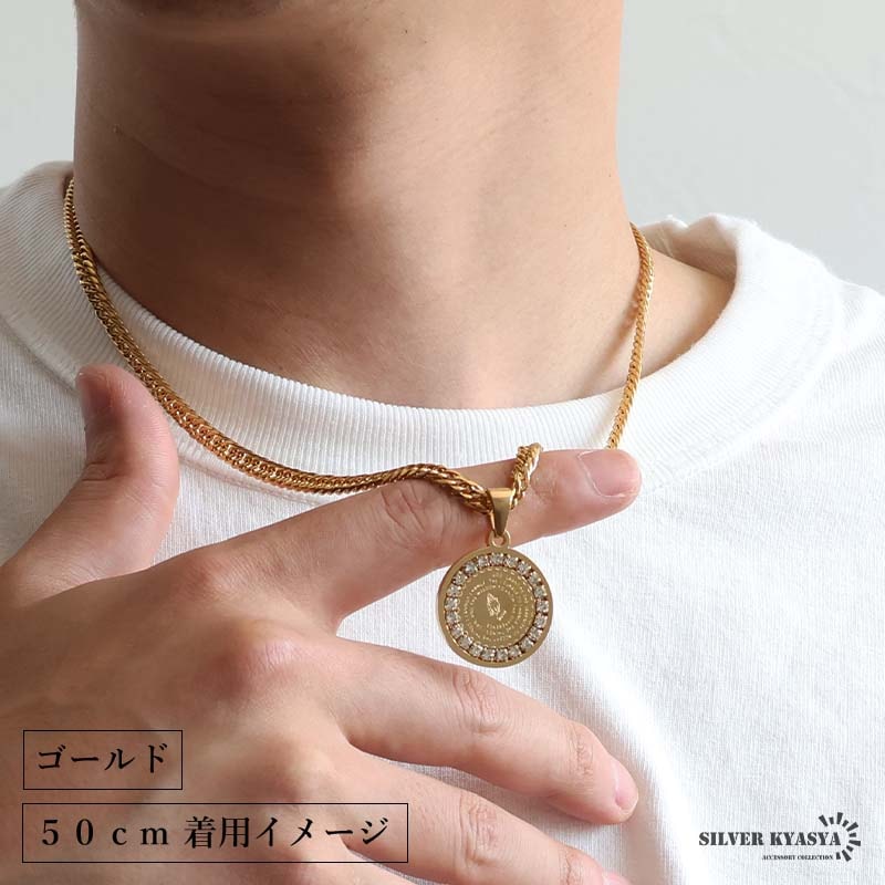 ステンレス 祈りの手モチーフのメダルネックレス 3色 2サイズ [n1180