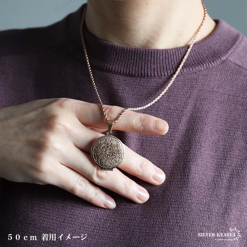 18k丸型ペンダントネックレス　50cm シルバー925 フレアネックレス 百合の紋章 クロスネックレス