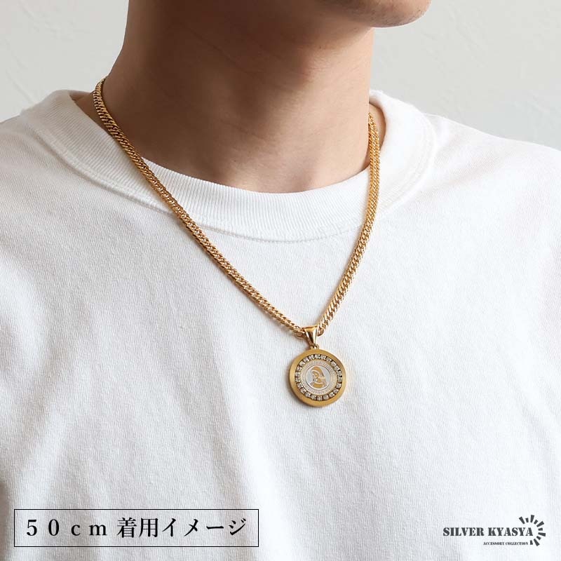 ステンレス 小粒ストーンが豪華なメダイネックレス 2色 2サイズ