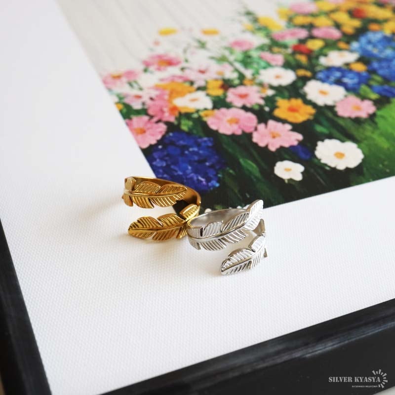 ステンレス フェザーリング 2カラー 18KGP [r641] | リング,ステンレス