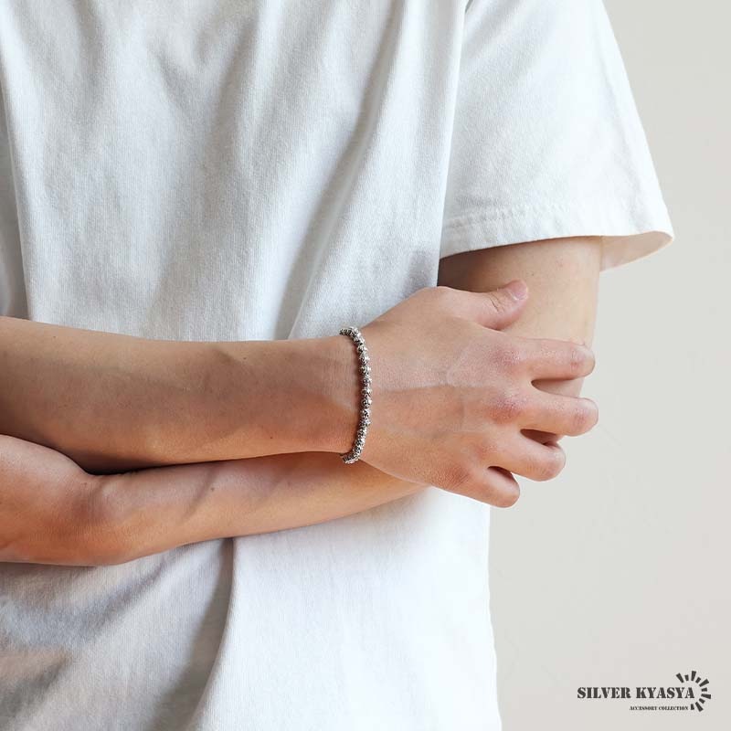 シルバー925 梵字ボールの数珠ブレスレット 幅6mm [bs292-6mm シルバー925 梵字ボールの数珠ブレスレット 幅6mm [bs292-6mm