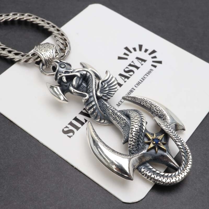 グレーのアラシャンガネーシャ石彫刻ネックレス シルバー925 金剛杭 ガネーシャ ゾウ 小豆チェーンネックレス