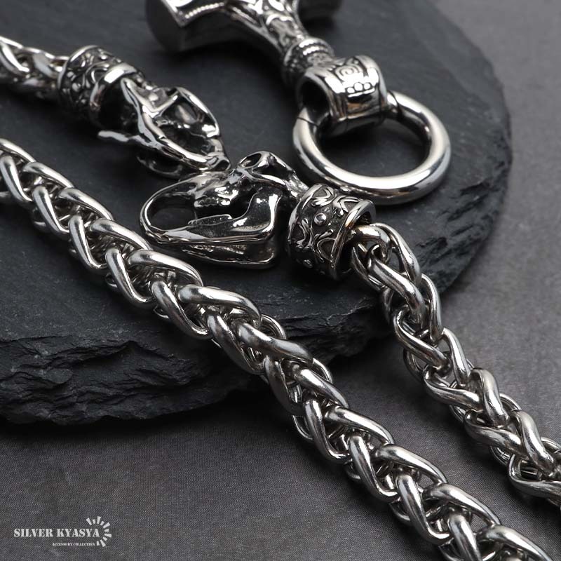 ステンレス スカルとハンマーのネックレス [n1090] | ネックレス
