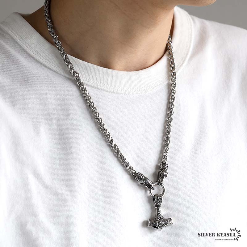 ステンレス スカルとハンマーのネックレス [n1090] | ネックレス
