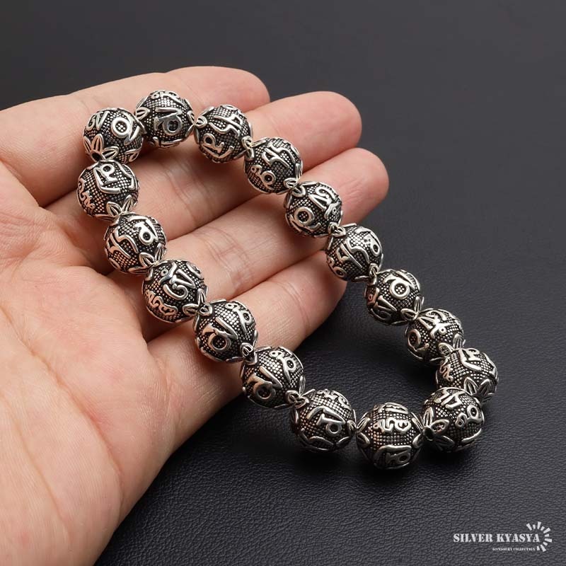 silver925 梵字　ブレスレット シルバー925 梵字ボールの数珠ブレスレット 幅8mm [bs292-8mm