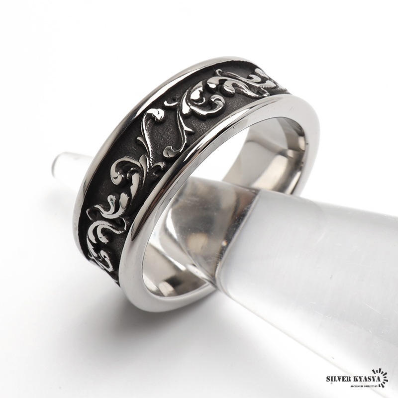 ステンレス アラベスクリング 燻し加工 [r874] | リング,ステンレス