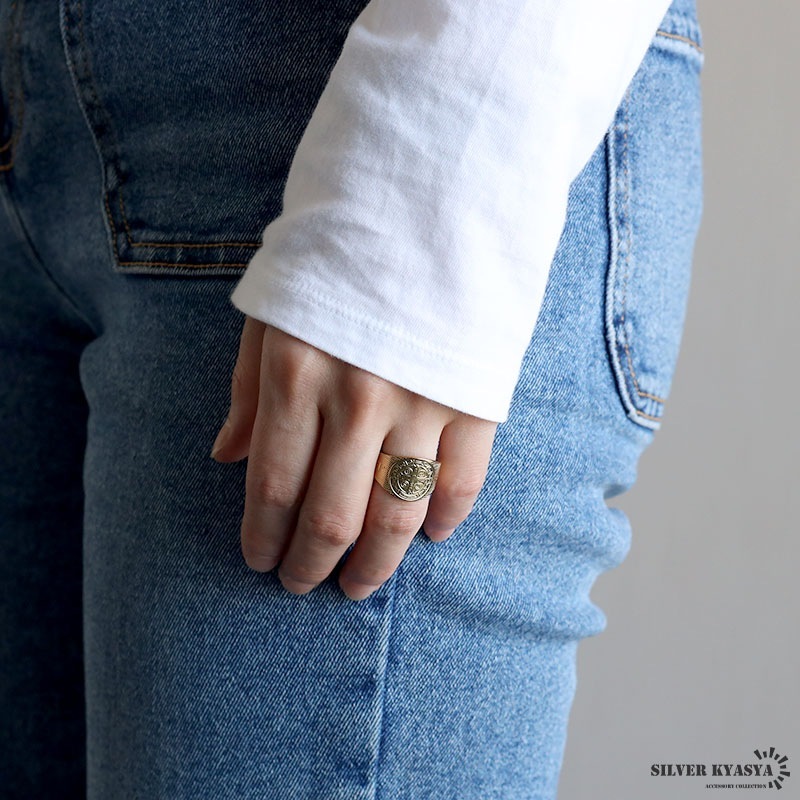 アンティーク ロレーヌ十字☨ エナメル碧 手描き金彩クリスタルデキャンタ ステンレス 聖ベネディクトリング [r647] | リング,ステンレス