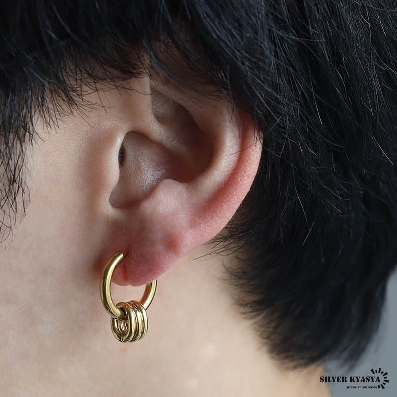 【新品】ロックピアス　フープピアス　3点 ステンレス 3連ピアス フープピアス [e367-gold-e017-12mm] | すべての