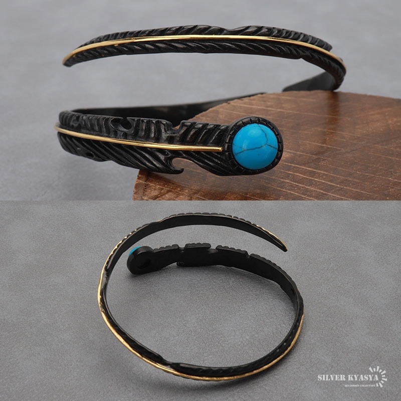ステンレス フェザーバングル ターコイズ [b763] | すべての商品