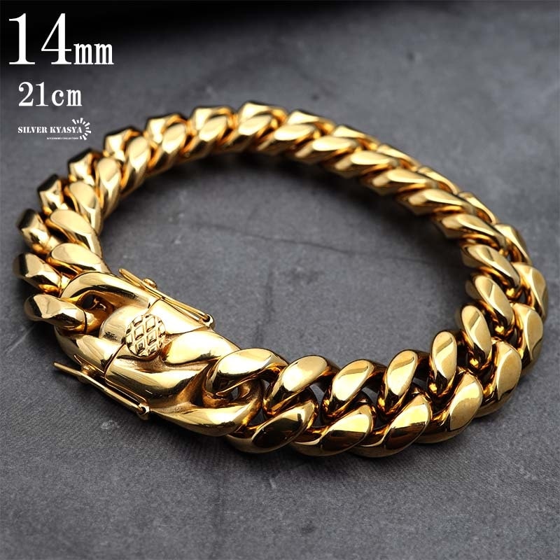 幅22mm ステンレス 喜平チェーンブレスレット 18KGP ゴールド