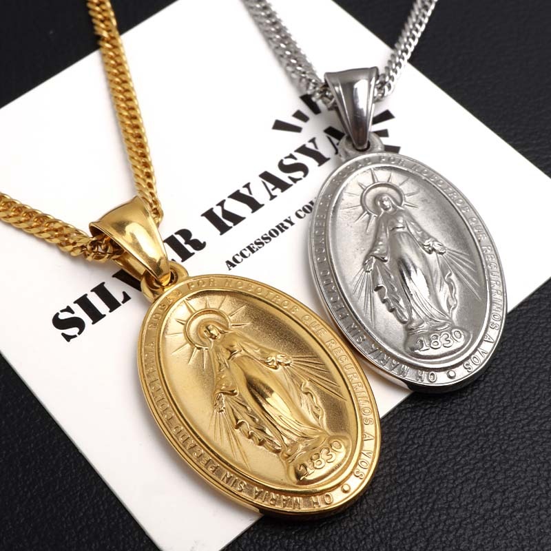 ステンレス ダブル喜平チェーンのマリアネックレス 2カラー [nc139