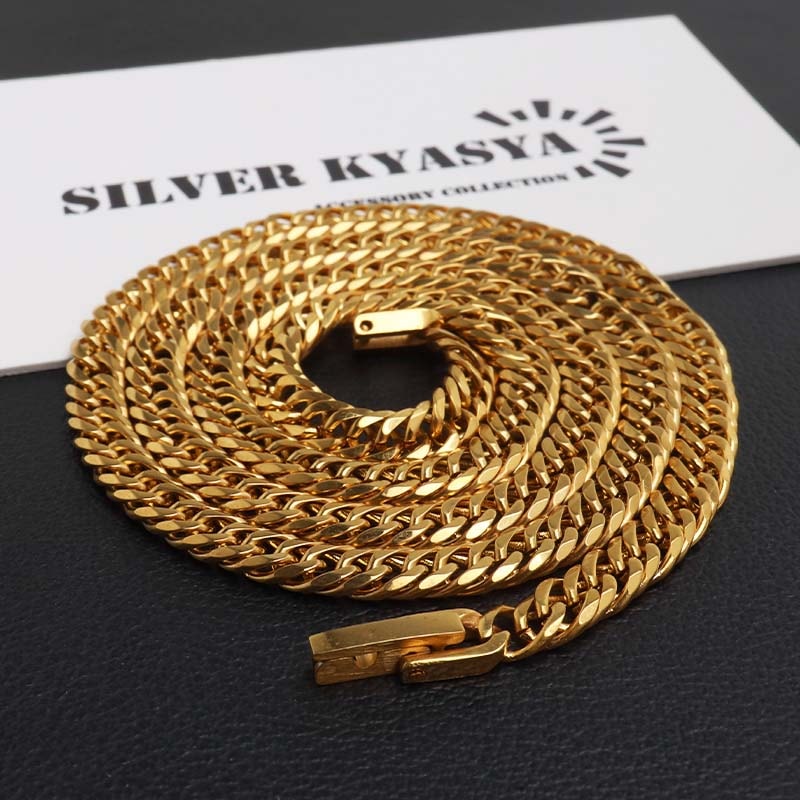 SILVER KYASYA 喜平ネックレス ゴールド ステンレス 細めのダブル喜平ネックレス ゴールドタイプ 幅5mm 3サイズ