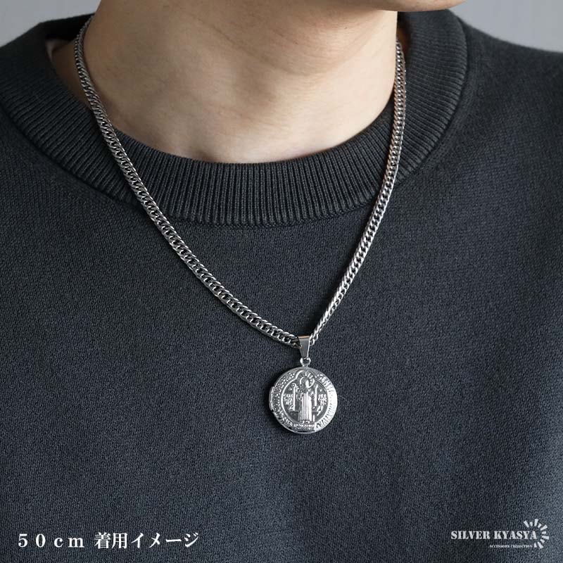 ステンレス ロケットペンダントネックレス 聖ベネディクト 2色