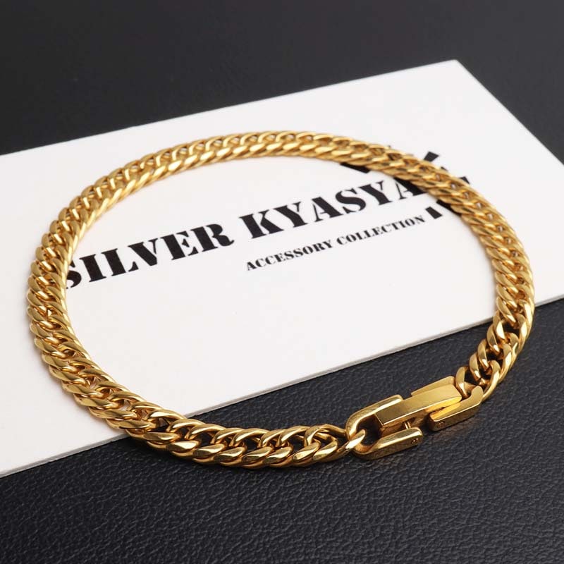 ステンレス 細めのダブル喜平ブレスレット ゴールドタイプ 幅5mm 2