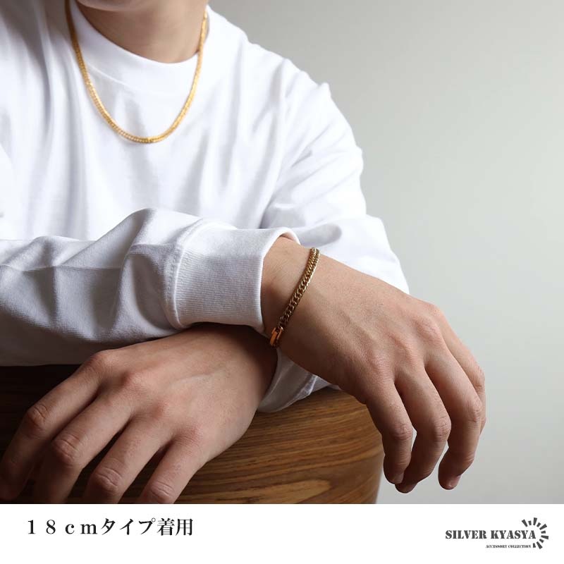 ステンレス 細めのダブル喜平ブレスレット ゴールドタイプ 幅5mm 2