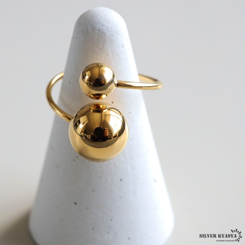 ステンレス 2粒 メタルボールリング [r849] | リング,ステンレス