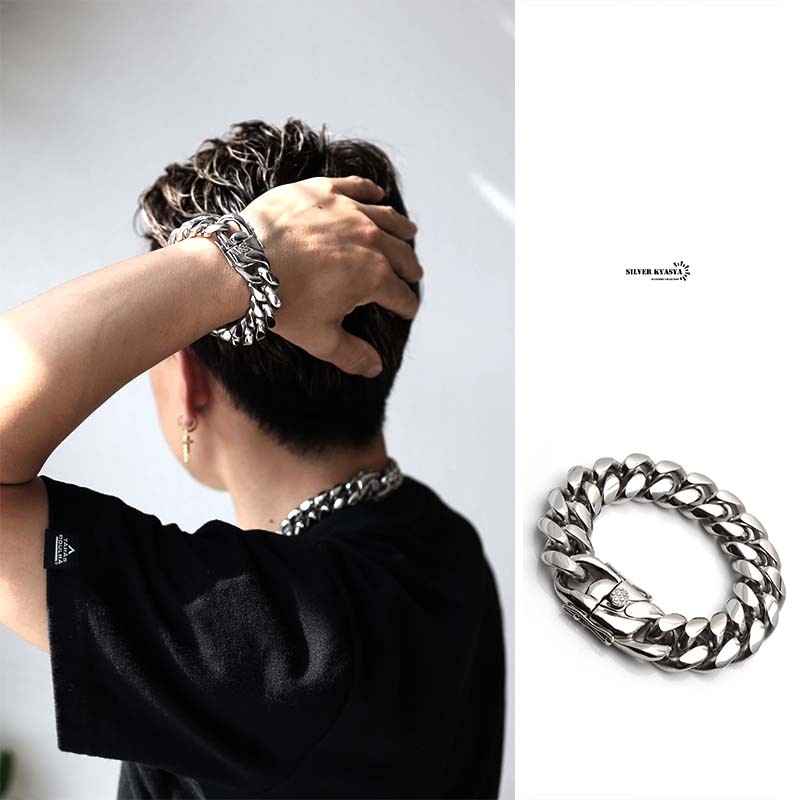 AHKAH × ONEPIECE 激レア シルバー ブレスレット 18K 316L喜平ブレスレットシルバー18mm [b187-18mm] | ブレスレット
