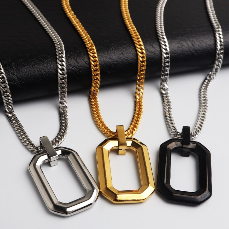 ステンレス スクエアなモチーフをペンダントにしたネックレス。3色 2