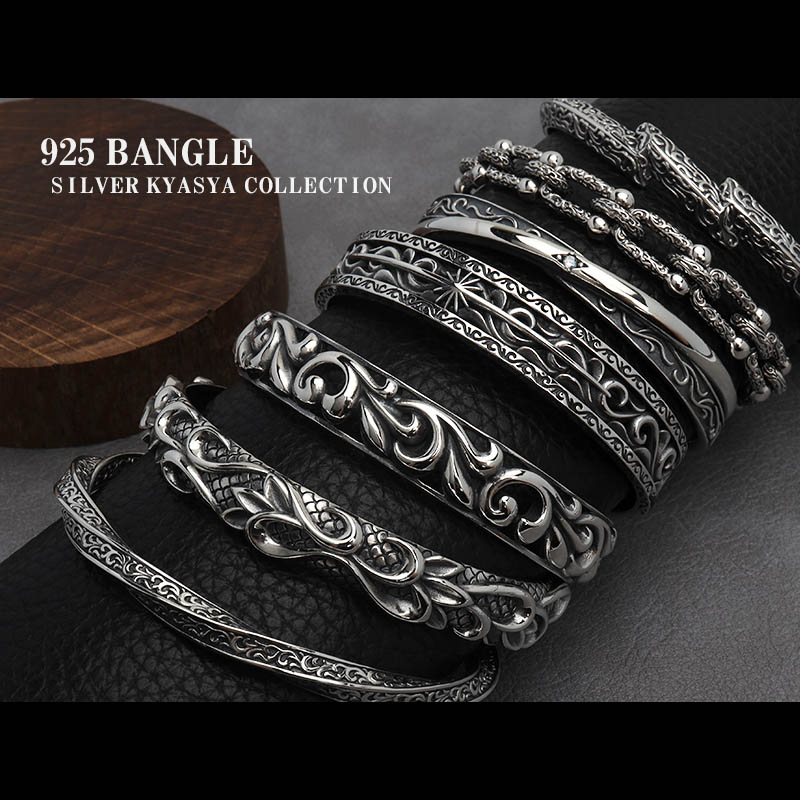 2kids.mama☆美品　唐草　バングル 2kids.mama☆美品 唐草 バングル 手彫り唐草模様バングル 8x2mm 925