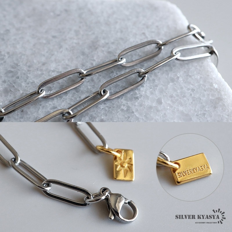 ステンレス リンクチェーンブレスレット [b727-silver] | お洒落