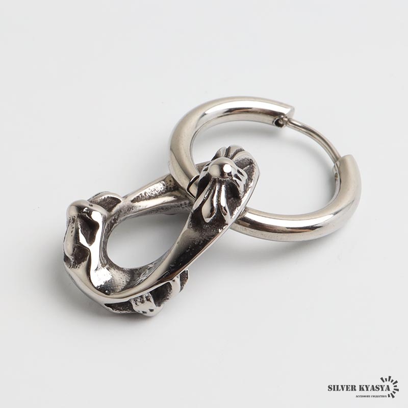ステンレス 「チェーンのーコマ」フープピアス クロスタイプ [e527