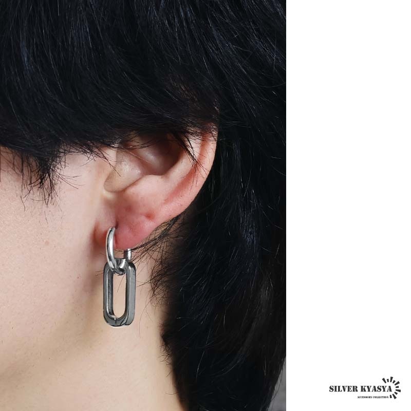 ステンレス 「チェーンのーコマ」フープピアス。 リンクチェーンタイプ