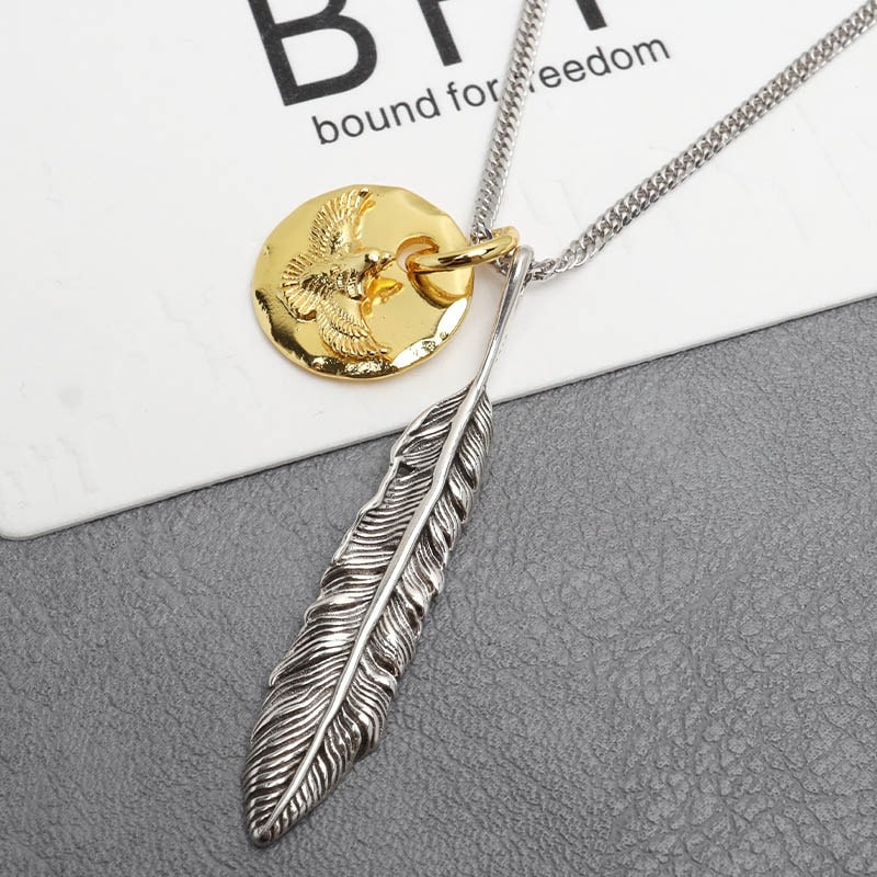 BFF ブランド フェザーネックレス メンズ シルバー925 金爪 先金