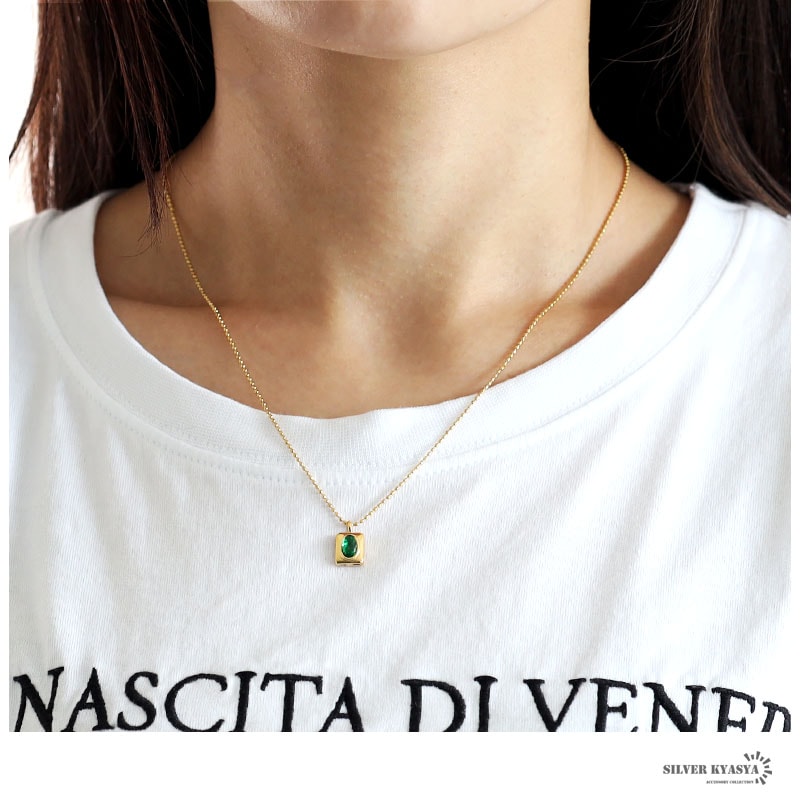 ステンレス 緑ストーンボールネックレス [n592] | すべての商品