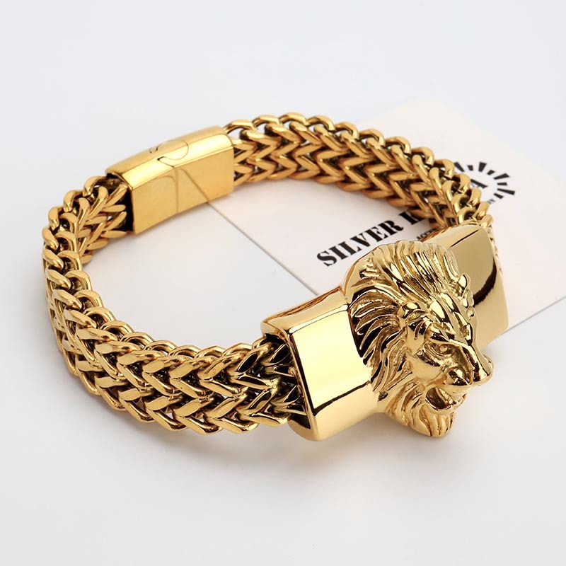 ステンレス ライオンブレスレット ゴールド [b793-gold