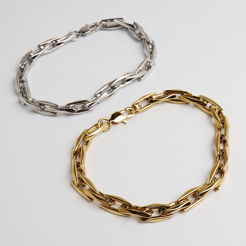 ステンレス 珍しい形状 チェーンブレスレット 2色 [b1041