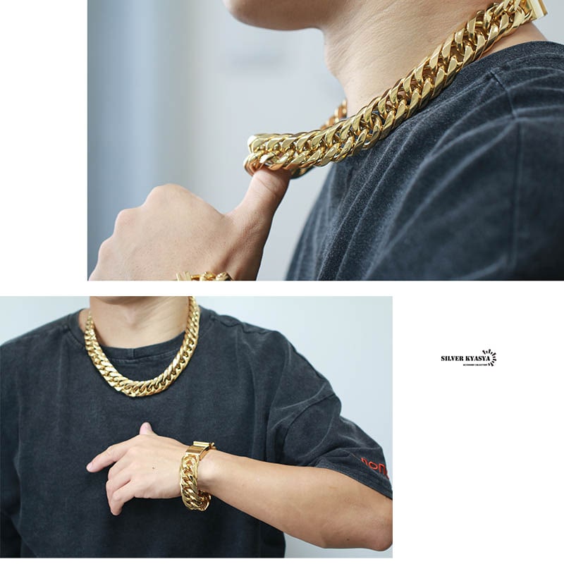 ステンレス ダブル喜平ネックレス [n310-gold-21mm] | ステンレス喜平