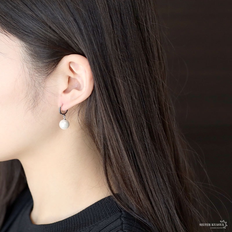 925 フープピアス パール [ce017] | お洒落なレディースアイテム