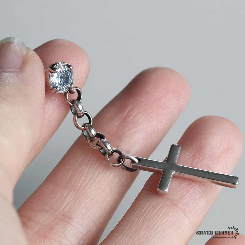 S925 CZ 揺れる クロスピアス [es386] | ピアス,シルバー925,フープ