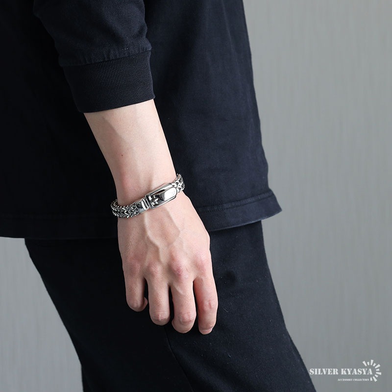 Kaya様 ブレスレット ステンレス 重厚感溢れるベルト風チェーンブレスレット [b990