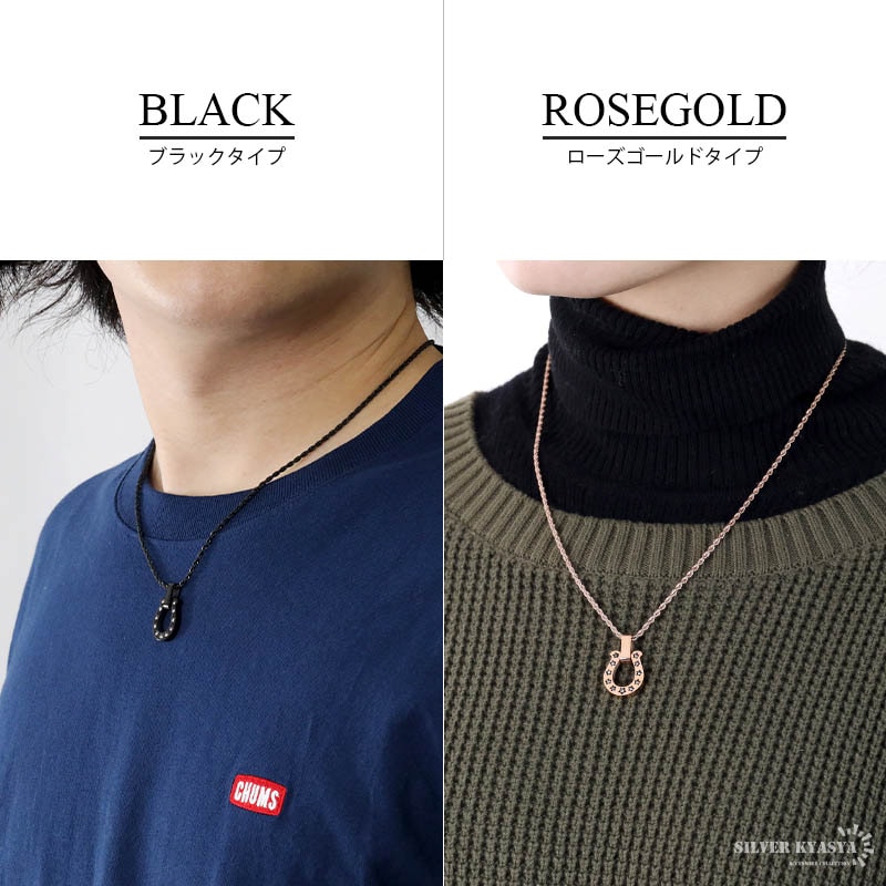 ステンレス馬蹄ネックレス ジルコニアスター [n624