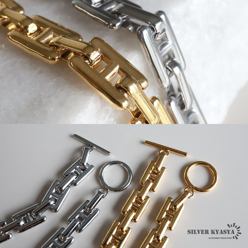 ステンレス チェーンブレスレット H型 [b741-gold] | お洒落な