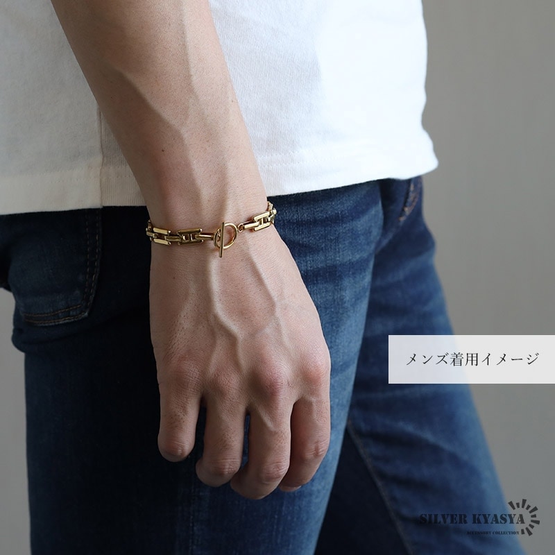 ステンレス チェーンブレスレット H型 [b741-gold] | お洒落な